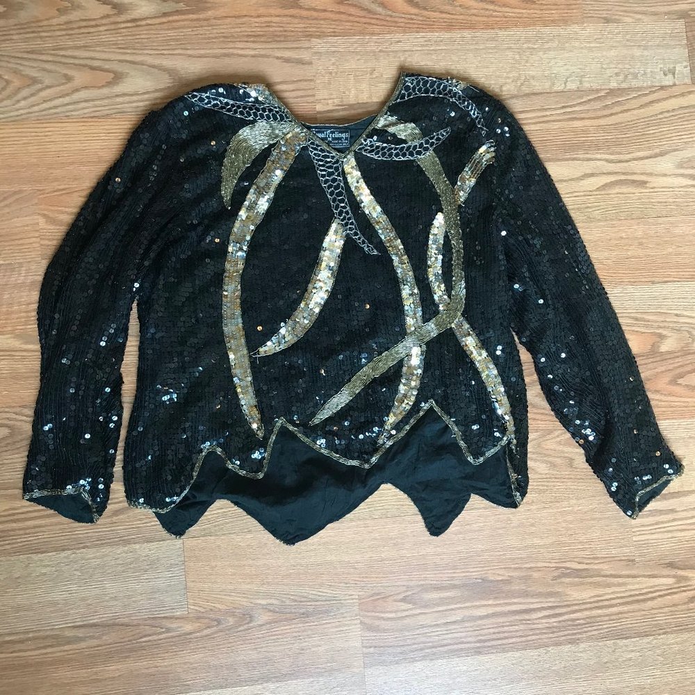 Vintage Black and Gold Sequin Top